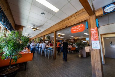Alberta, Canada - July 12, 2022: Inside the cafeteria at Saskatchewan River Crossing, also known as The Crossing, along the Icefields Parkway. The only services along Route 93