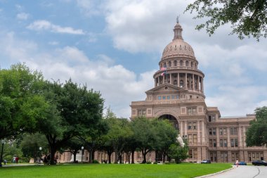 Austin, Texas - May 23, 2022: Exterior view of the Texas State Capitol building, on a spring day