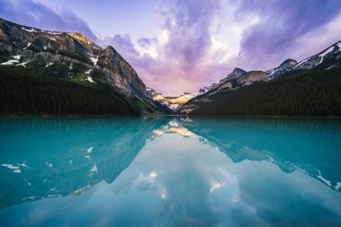 Lake Louise in Banff National Park at sunrise in summer