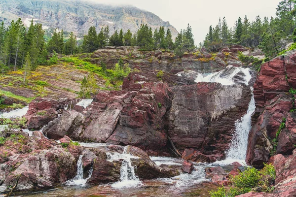 Redrock Falls Glacier National Park Swiftcurrent Pass Trail — Stok Foto