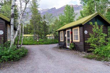 Glacier National Park, Montana - July 2, 2022: Cabins at the Swiftcurrent Motor Inn, a motel inside of the National Park