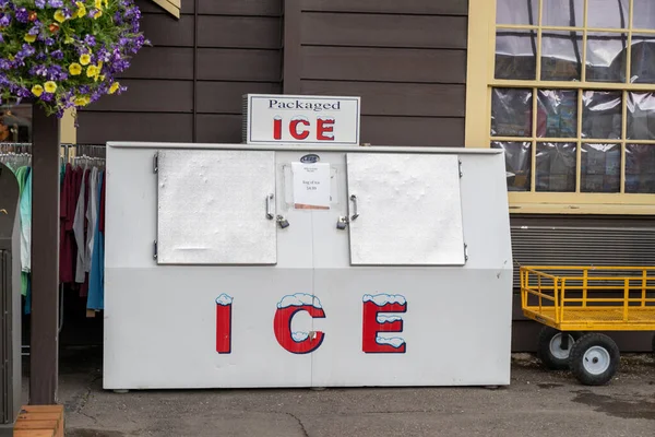 West Glacier Montana July 2022 Freezer Full Bagged Ice Sale — Stockfoto
