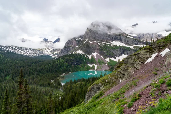 Grinnell Lake, as seen from the Grinnell Glacier trail in Glacier National Park Montana