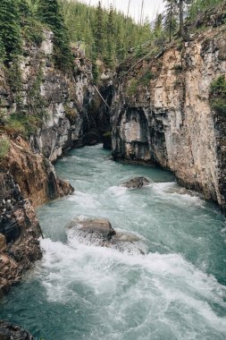 Kootenay Nehri 'nin Teal suyu Kootenay Ulusal Parkı' ndaki Mermer Kanyon 'dan akıyor.