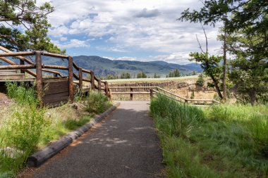 Yellowstone Ulusal Parkı Wyoming 'deki Calcite Springs' in manzarası.