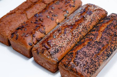 Dietary whole grain bread. Fresh bread is cooled on a special.