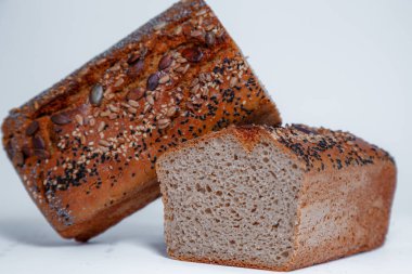 Dietary whole grain bread. Fresh bread is cooled on a special.