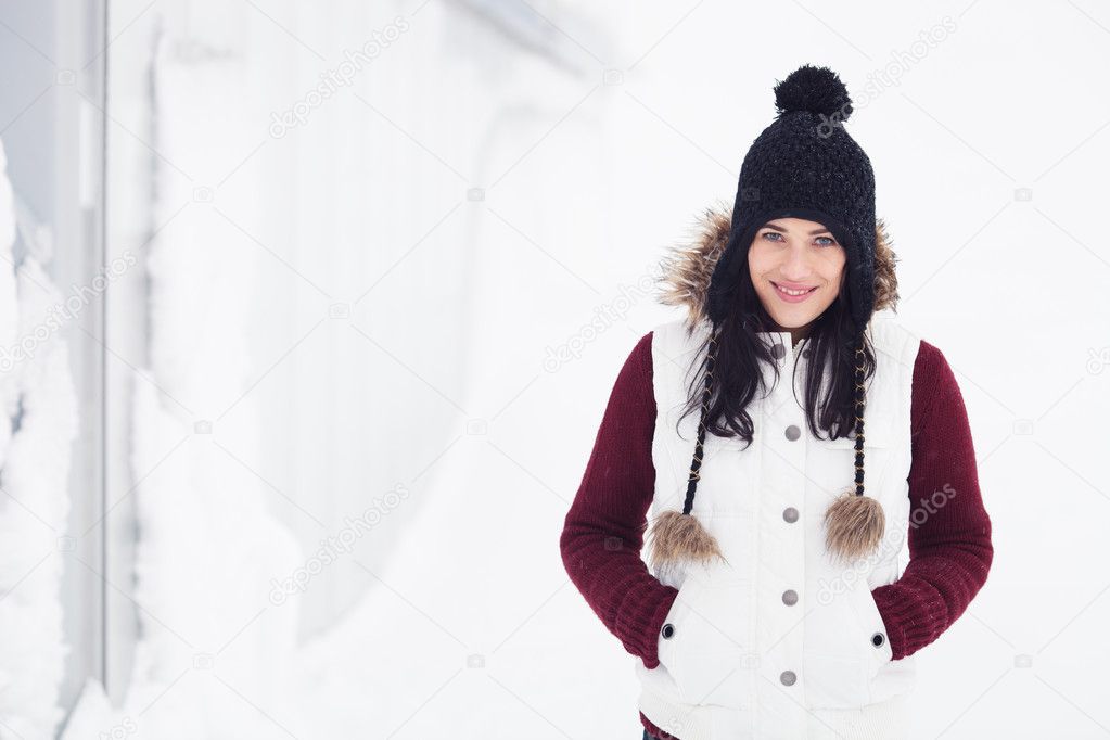 Beautiful Girl Portrait in winter. Beautiful European Girl