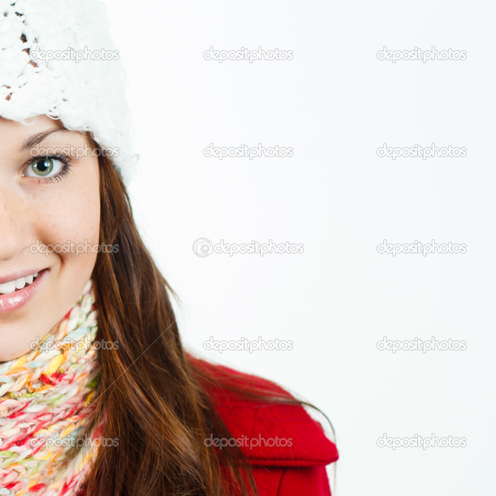 Cute Brunette Girl With Nice Smile Isolated On White Background.