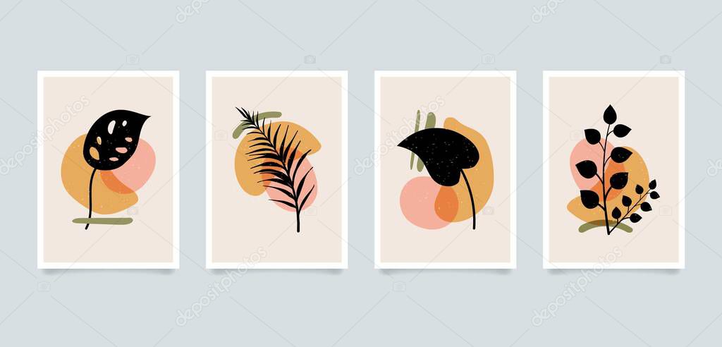 Modern aesthetic minimalist abstract plant illustrations. Contemporary composition wall decor art posters collection.