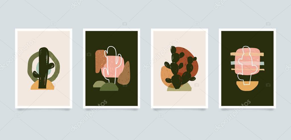 Modern aesthetic minimalist abstract plant illustrations. Contemporary composition wall decor art posters collection.
