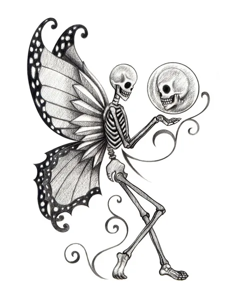 Sztuka Fantasy Bajki Czaszki Tatuaż Hand Rysunek Papierze — Zdjęcie stockowe