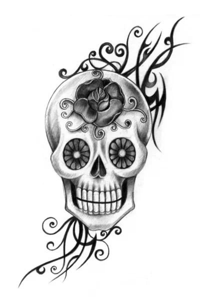 Art Skull Tattoo Hand Drawing Paper — Stock Photo, Image