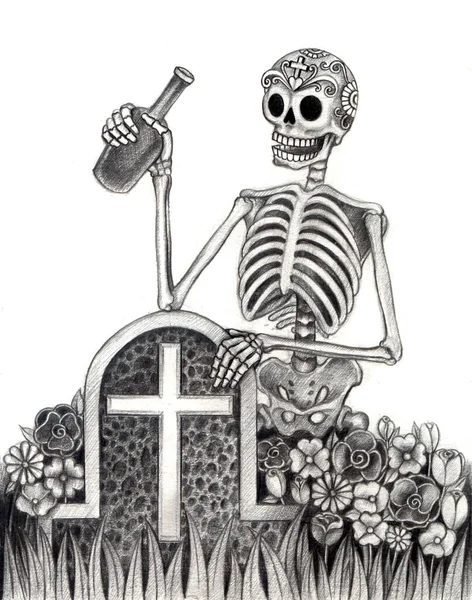 Dia Crânio Arte Dos Mortos Desenho Mão Papel Imagem De Stock