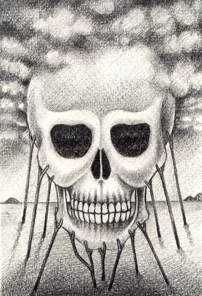 Arte Fantasía Cráneo Surreal Dibujo Mano Sobre Papel —  Fotos de Stock