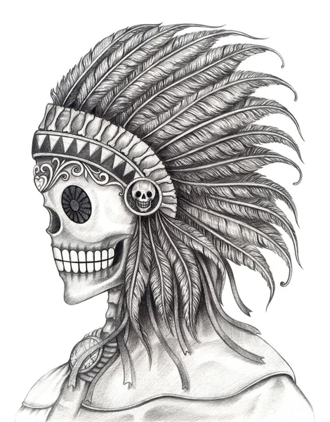 Art Indian Skull Tattoo Hand Drawing Paper — Fotografia de Stock