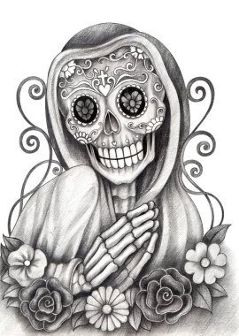 Ölülerin sanat günü. Kağıda el çizimi.