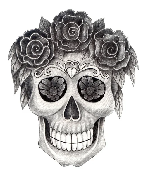 Arte Cráneo Día Los Muertos Dibujo Mano Sobre Papel —  Fotos de Stock