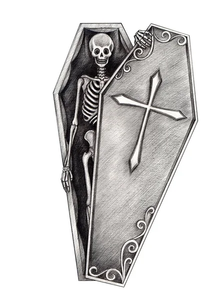 Art Skull Coffin Hand Drawing Paper — Stock fotografie