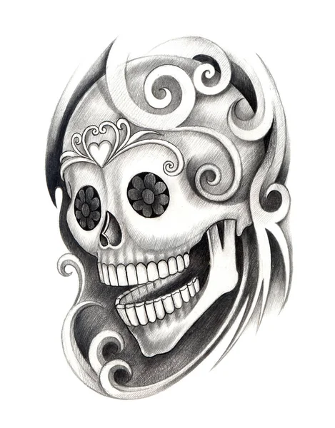 Tatuaje Cráneo Arte Dibujo Mano Sobre Papel —  Fotos de Stock