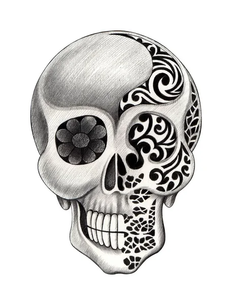 Art Surreal Skull Tattoo Hand Drawing Paper — Stock fotografie