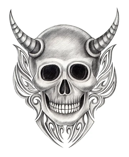 Art Devil Skull Tattoo Hand Drawing Paper — Zdjęcie stockowe
