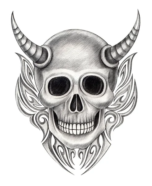 Art Devil Skull Tattoo Hand Drawing Paper — Stock Photo, Image