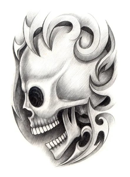 Tatuaje Cráneo Arte Dibujo Mano Sobre Papel — Foto de Stock