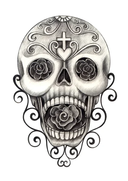 Art Skull Day Dead Hand Drawing Paper — Stock Photo, Image