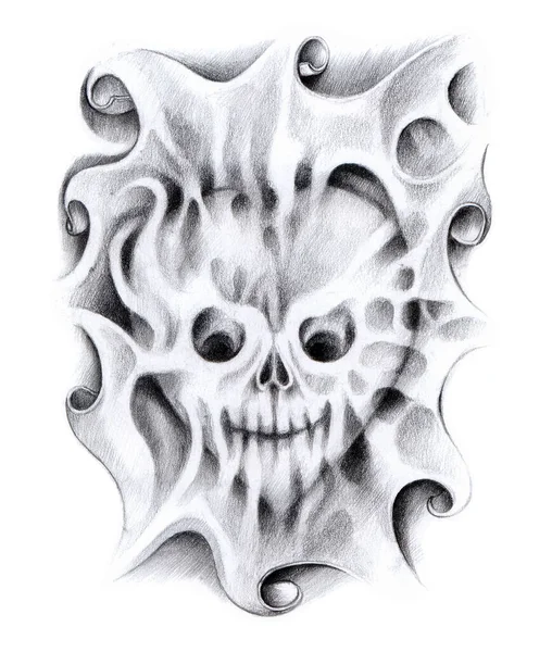 Art Surreal Heart Skull Tattoo Hand Drawing Paper — Foto Stock