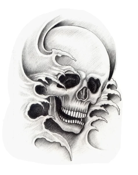 Art Skull Tatuering Hand Ritning Papper — Stockfoto