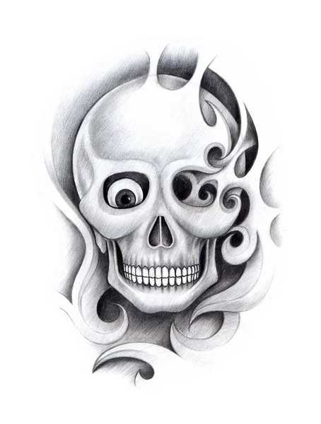Art Skull Tattoo Hand Drawing Paper — Stock Photo, Image