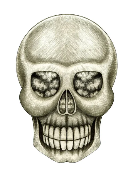 Art Surreal Skull Tattoo Hand Drawing Paper — Stock Fotó