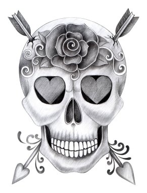 Güzel bir kafatası dövmesi. Kağıda el çizimi..