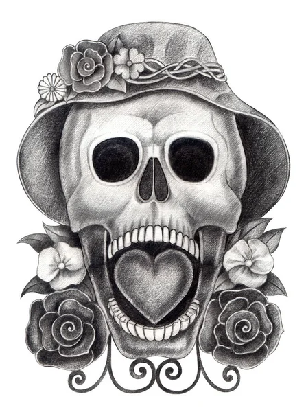 Art Romantic Skull Day Of The Dead.Hand Pencil Drawing On Paper. Stock  Photo, Picture and Royalty Free Image. Image 90536405.