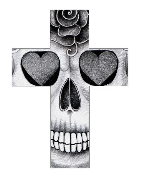 Art Skull Cross Tattoo Hand Drawing Paper — 스톡 사진