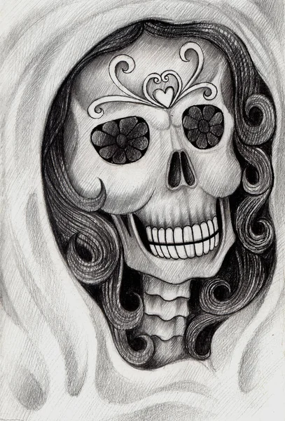 Arte Cráneo Día Los Muertos Dibujo Mano Sobre Papel —  Fotos de Stock