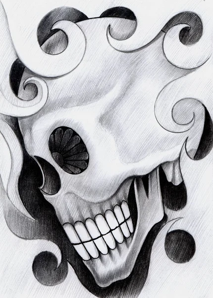 Art Surreal Skull Tattoo Hand Drawing Paper — Stockfoto