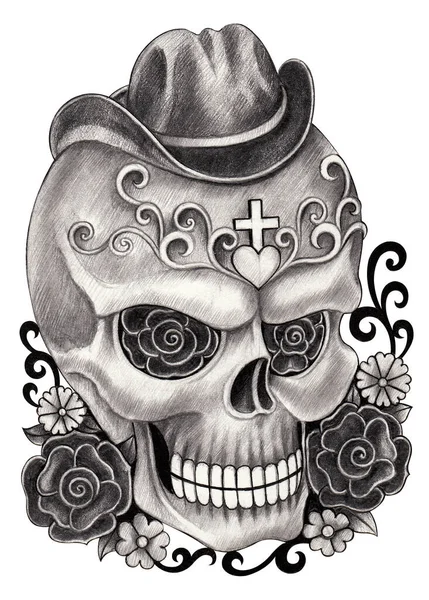 Art Skull Day Dead Hand Drawing Paper — Stock Photo, Image