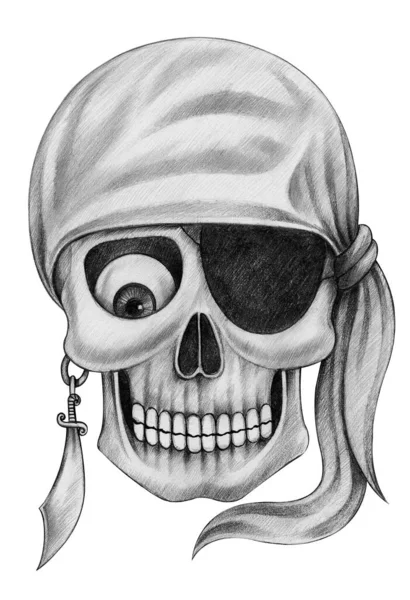 Art Fancy Pirate Skull Tattoo Hand Drawing Paper — Stock Photo, Image