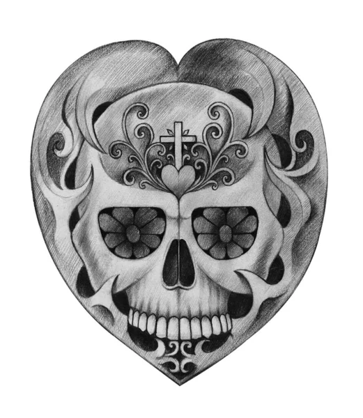 Arte Corazón Mezclar Cráneo Día Los Muertos Dibujo Mano Sobre — Foto de Stock