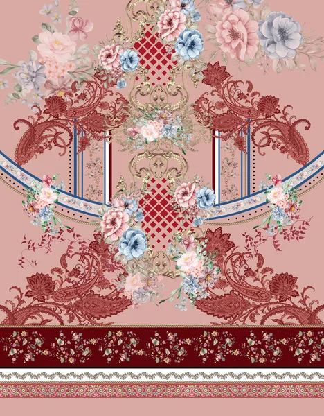 Prydnad Blommor Textil Tryck Design — Stockfoto