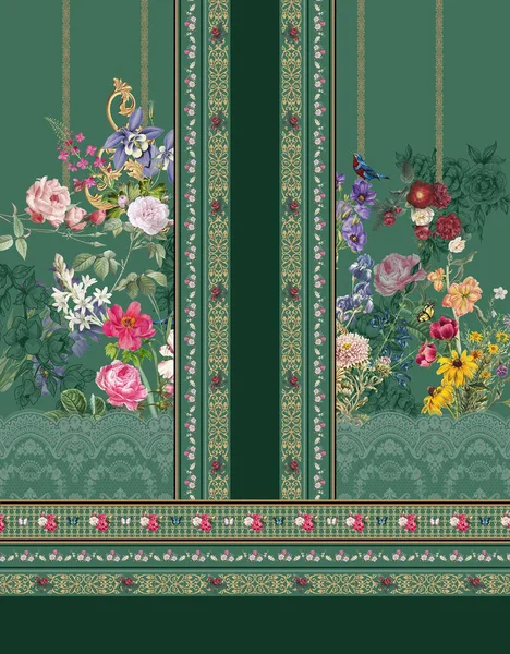 Tekstylny Druk Projekt Kwiaty Kolory Obraz Stockowy