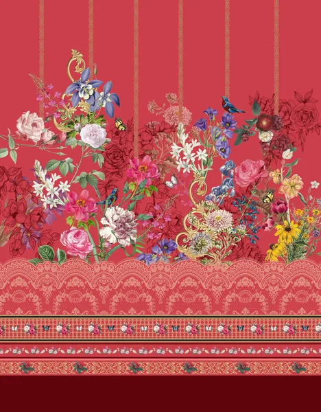 Textielprint Desing Kleur Bloemen — Stockfoto