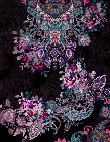 Geometric Flowers Paisley Design Print — Stock Photo, Image