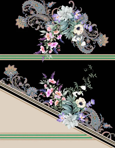 Flores Estampado Diseño Étnico Imagen de archivo