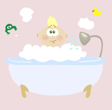 küvette oynayan çocuk. vektör çizim