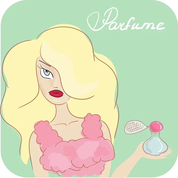 Beautiful girl and perfume. Vector illustration — Stock Vector