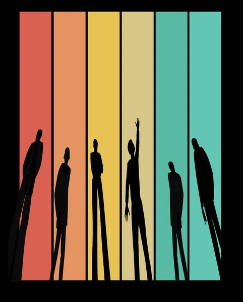 Ludzie Zarysowani Kolorowym Tle Paski — Zdjęcie stockowe