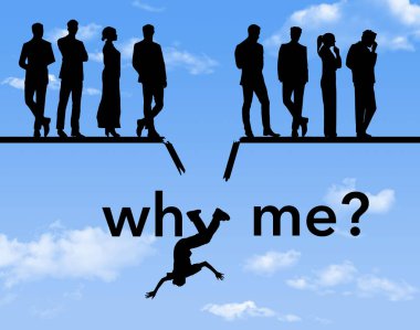 Neden ben? Düşen bir Mona, zemini ayaklarının altına çöken şanssız kişi olarak görülür. Bu şans ya da şanssızlıkla ilgili 3 boyutlu bir çizim..